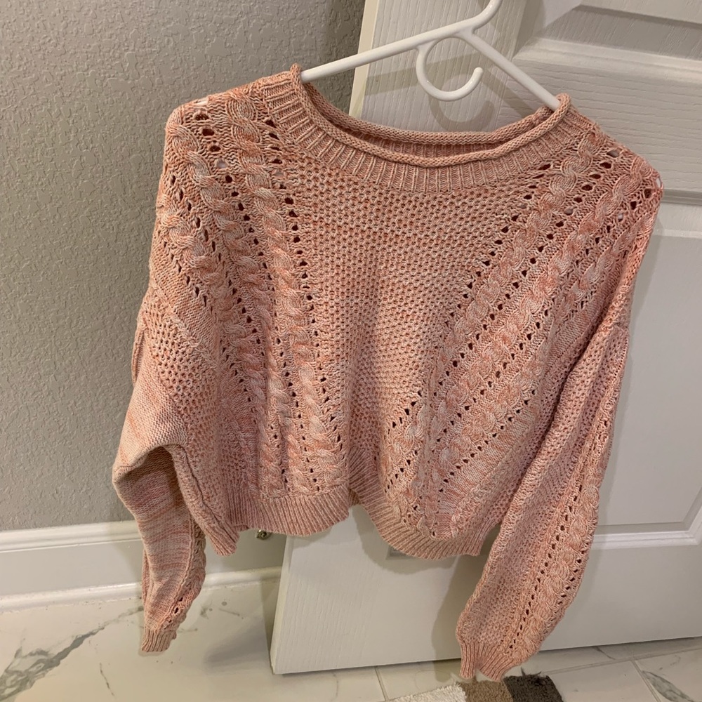 Heathered pink oversized crop top sweater
